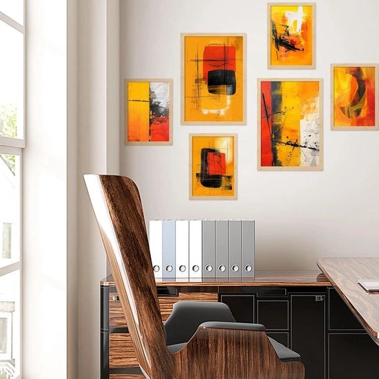 Set di Poster Astratto - Decorazione per le Pareti - Decorare la Sala da Pranzo - Stile Bauhaus Geometrico - A3 e A4 - Colori Astratti