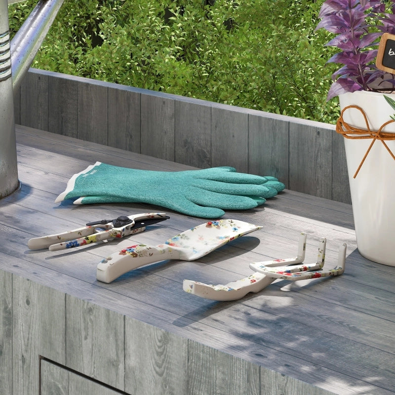 Set di attrezzi da giardino, 3 pezzi, attrezzi da giardino in metallo, attrezzatura da giardinaggio con cazzuola, rastrello a mano, cesoie da