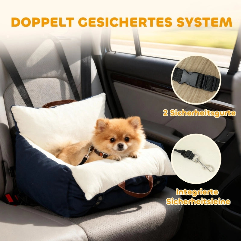 Seggiolino auto per cani, 2 cinghie, rivestimenti lavabili, per animali di peso inferiore a 5 kg, blu