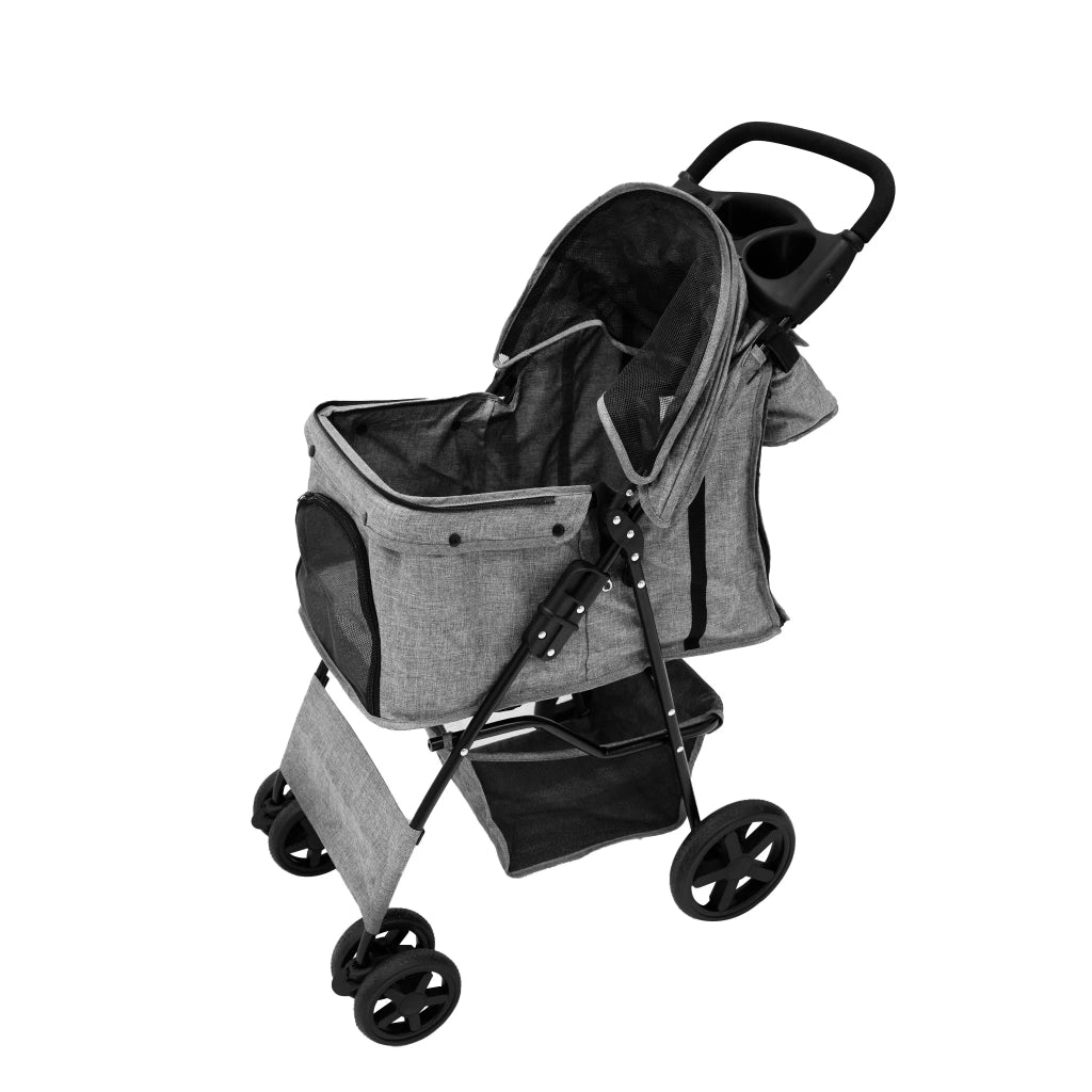 Passeggino per animali Grigio con Borsa Organizer Pieghevole da Viaggio per Cani