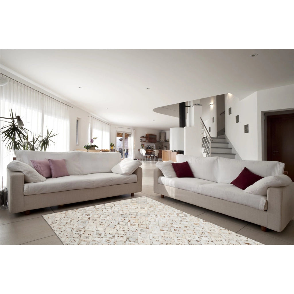 Tappeto in pelle Dazzle avorio e cromo con effetto metallico