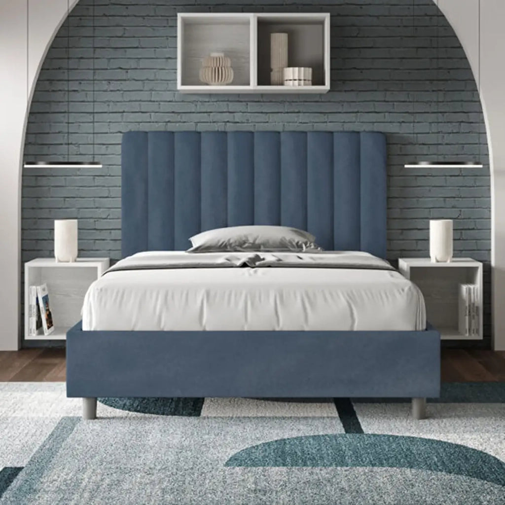 Letto una piazza e mezza contenitore imbottito 120x200 microfibra blu Agueda