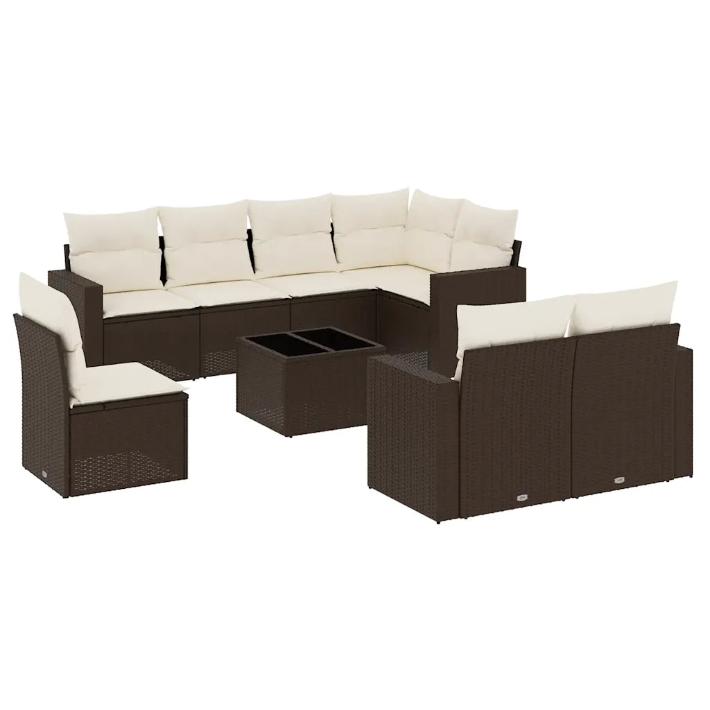 Set Divani da Giardino 9pz con Cuscini Marrone in Polyrattan 3251590