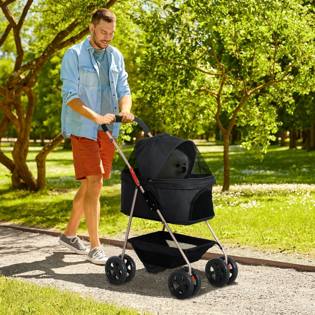 EasyComfort Passeggino per Cani 3 in 1 Pieghevole con Borsa Trasportino e Cestino Inferiore, Nero