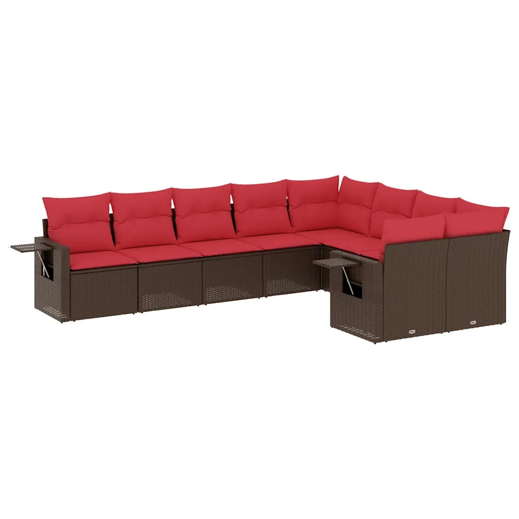 Set Divani da Giardino 9 pz con Cuscini Marrone in Polyrattan 3220643