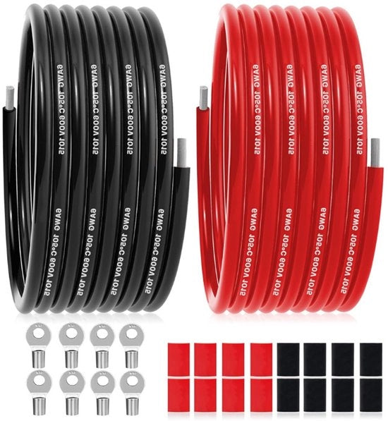 Cavo elettrico 6 AWG - 13,5 mm² - 20 m (10 m nero - 10 m rosso) - Filo di rame rivettato termoresistente - Per installazioni solari - Apparecchi domestici