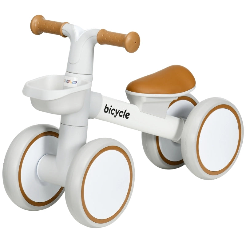 Bicicletta senza pedali, sella regolabile, ruote silenziose, per bambini da 1 a 3 anni, fino a 20 kg, marrone/bianco