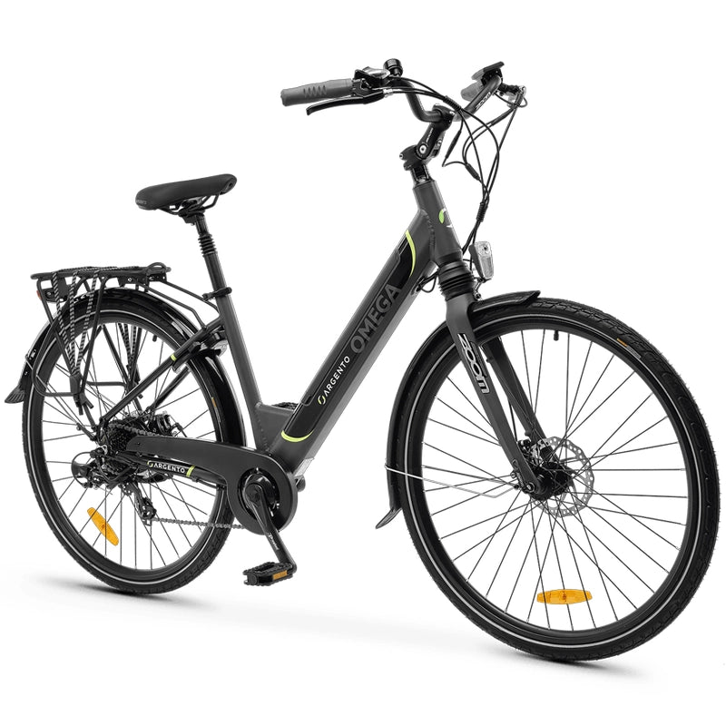 ARGENTO OMEGA (AR-BI-220013) CITY E-BIKE (BLACK) - BICICLETTA ELETTRICA - RUOTE 28" - MOTORE BAFANG 250W 36V - BATTERIA  36V 10.4AH INTEGRATA - TELAIO IN ALLUMINIO - FORCELLA AMMORTIZZATA - AUTONOMIA FINO AD 70KM