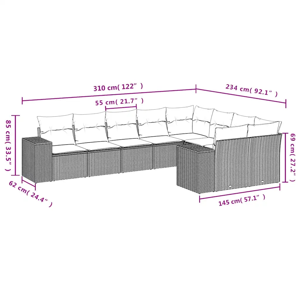 Set Divani da Giardino 9 pz con Cuscini Nero in Polyrattan 3223036