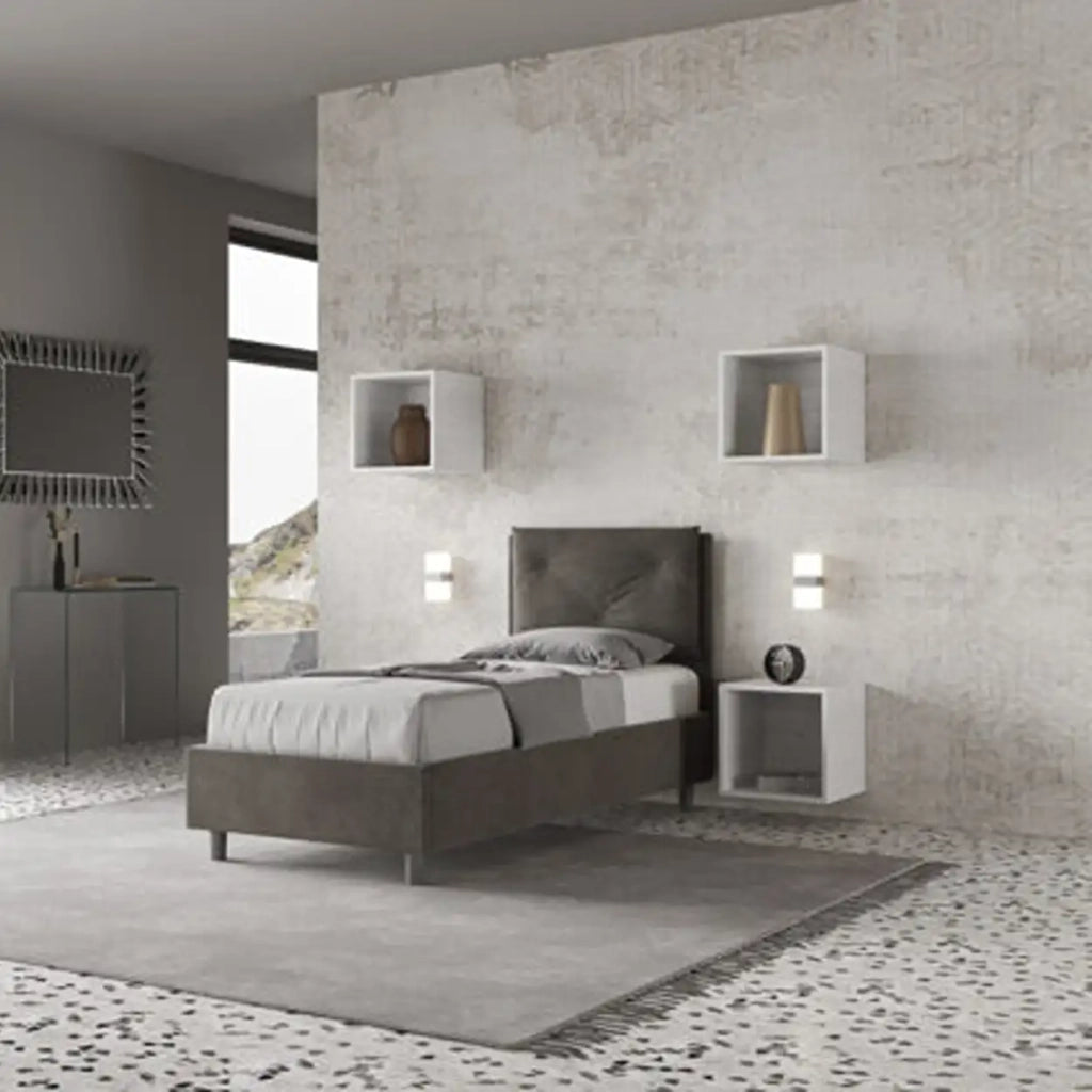 Letto singolo con rete imbottito 80x210 microfibra grigio Appia