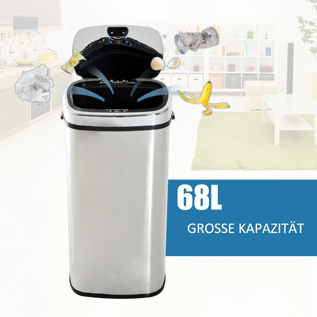 PATTUMIERA Automatica con sensore 68 L 72.0x43.5x32.0 cm Acciaio Inossidabile Argento