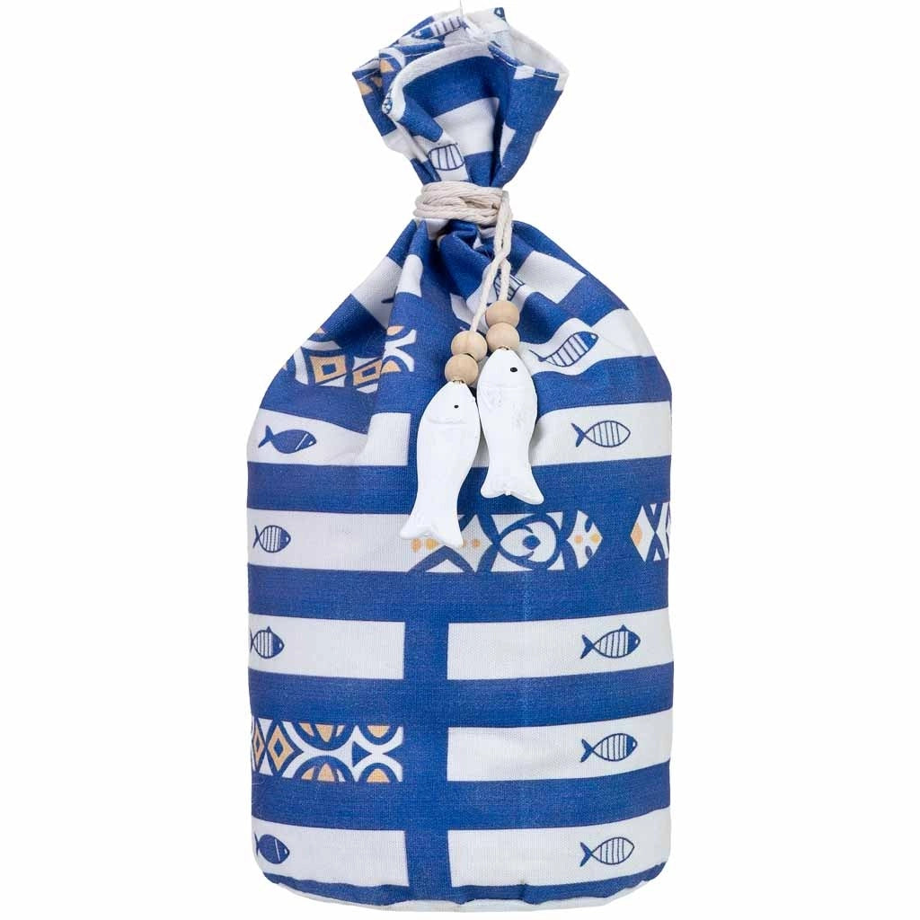 Fermaporta in cotone con motivo nautico blu, 12x12x26h cm