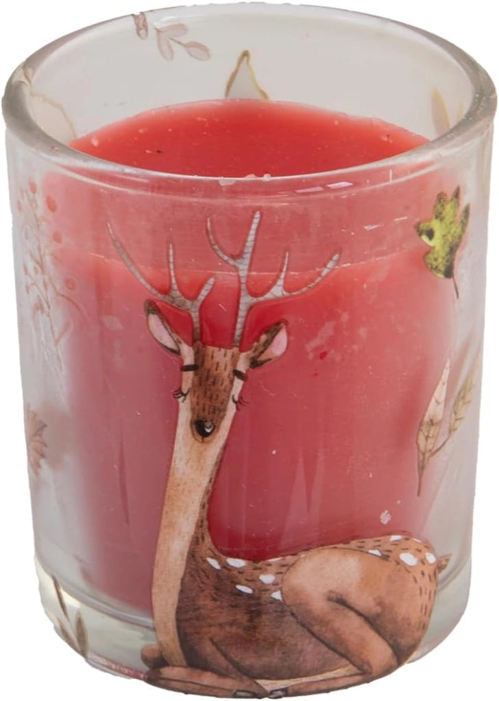 Set 6 Candele in Vetro Mini con Bicchiere – Decorazioni Natalizie Animali Cervo, Pinguino, Orso e Husky – 2 x 2 x 8 cm