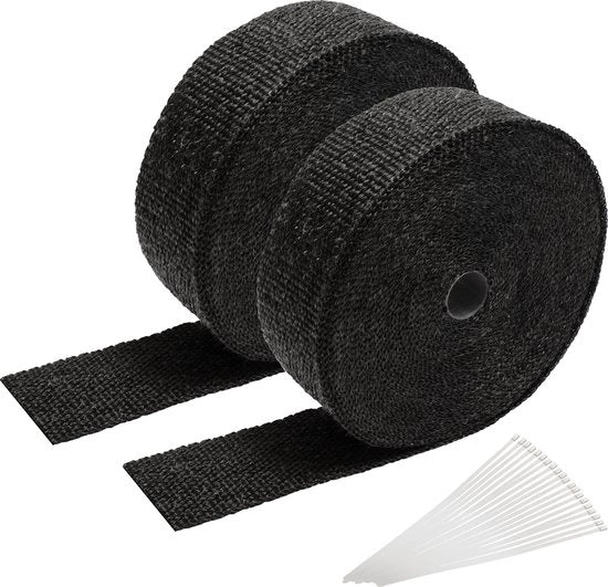Doppio nastro di isolamento termico a 15M - nastro di protezione termica per canne di scarico con 24 fermacavo metallici - per sistemi di scarico, nastro isolante per protezione termica - 50 mm di larghezza