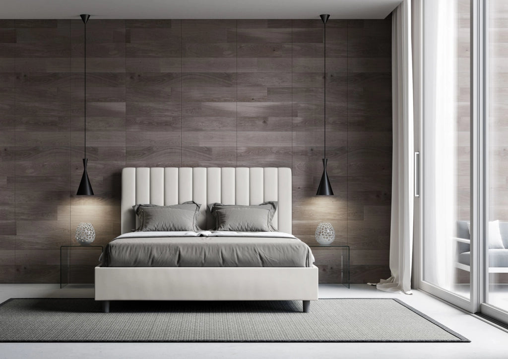 BS COM Letto matrimoniale francese contenitore imbottito 140x200 similpelle bianco