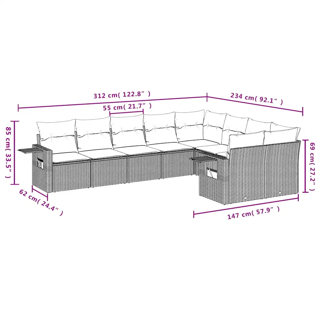 Set Divani da Giardino 9 pz con Cuscini Marrone in Polyrattan 3220643