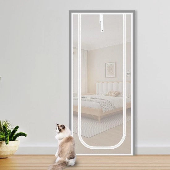 Porta gatto rinforzata, porta gatto morbida con cerniera, porta gatto anti-furto, porta gatto anti-zanzare, porta gatto con gas anti-kattengaas densificato, idonea per soggiorno, cucina, camera da letto, bianca, 110x220cm