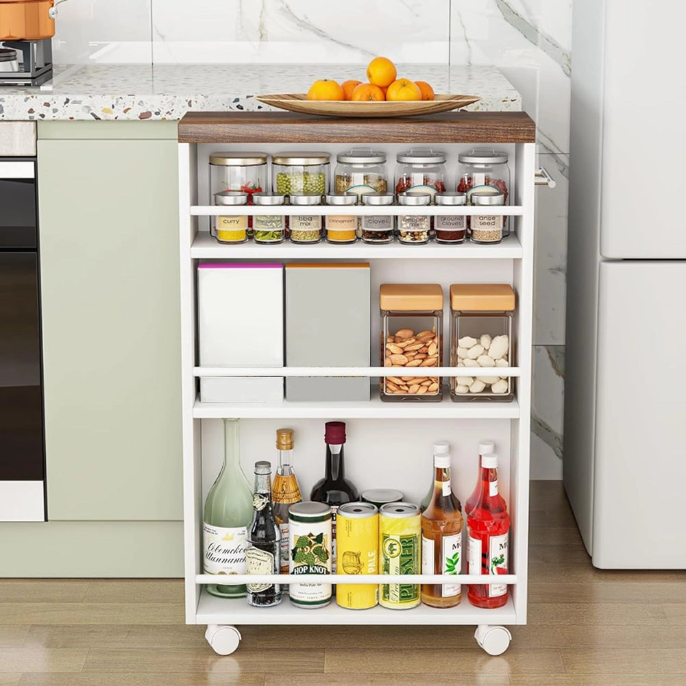Carrello Portaoggetti da Cucina Slim Salvaspazio Bianco Industrial con 4 Ruote