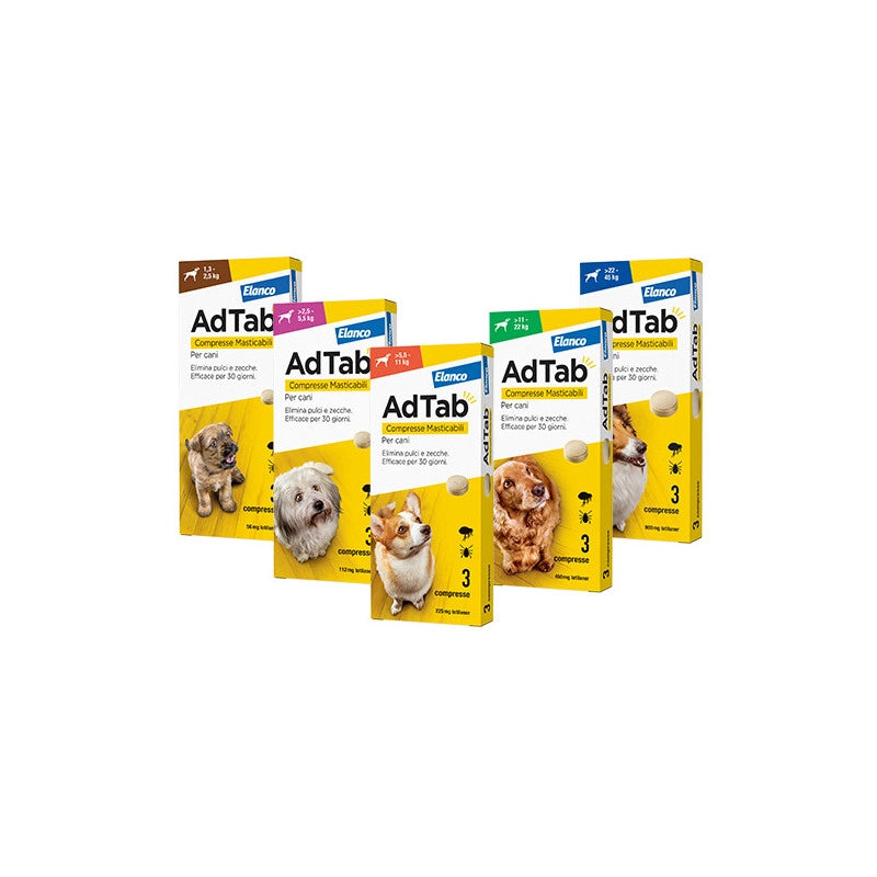 Compresse masticabili AdTab per cani 2,5–5,5 kg – 3 pz – Protezione mensile antiparassitaria