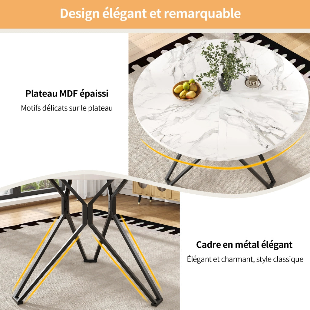 Tavolo da Pranzo Rotondo per 4 Persone con Piedini Regolabili; in MDF e Metallo; Nero; 100 x 100 x 76 cm