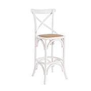 Sgabello da bar in legno di olmo con seduta in rattan naturale - CROSS