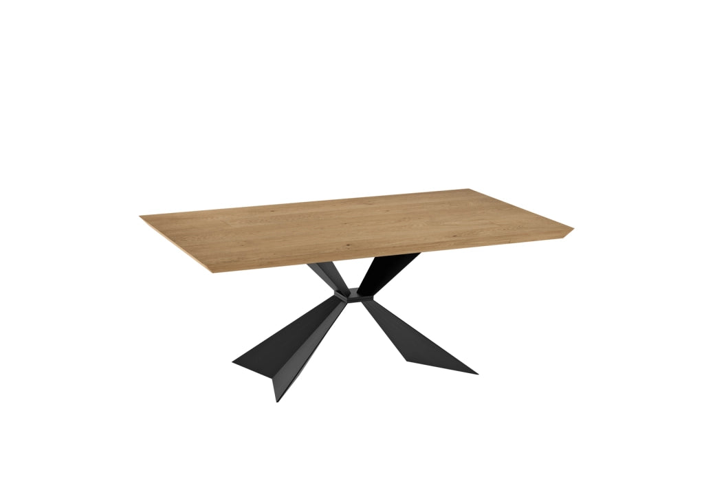 Stark Tavolo Fisso Rettangolare 200x100 cm con Top in Impiallacciato Rovere Naturale e Gambe in Metallo Nero - Arredo Moderno