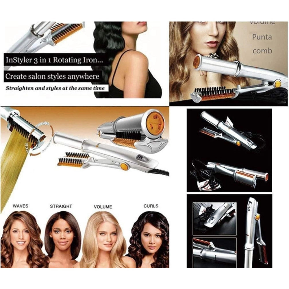 Trade Shop - Spazzola Piastra Rotante Per Capelli Lisci Ricci Arriccia Stira In Ceramica -