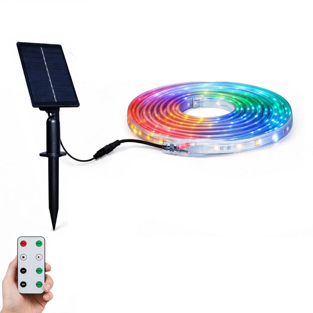 STRISCIA LED SOLARE RGB 5 METRI CON TELECOMANDO MULTICOLORE RGB ESTERNO ET-31610
