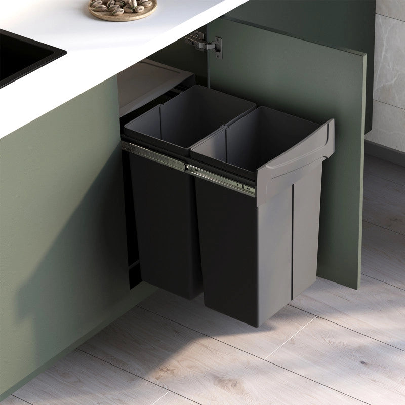 Contenitore per mobili Recycle da agganciare all'anta, 1 contenitore estraibile da 15 lt, Grigio antracite, Tecnoplast..