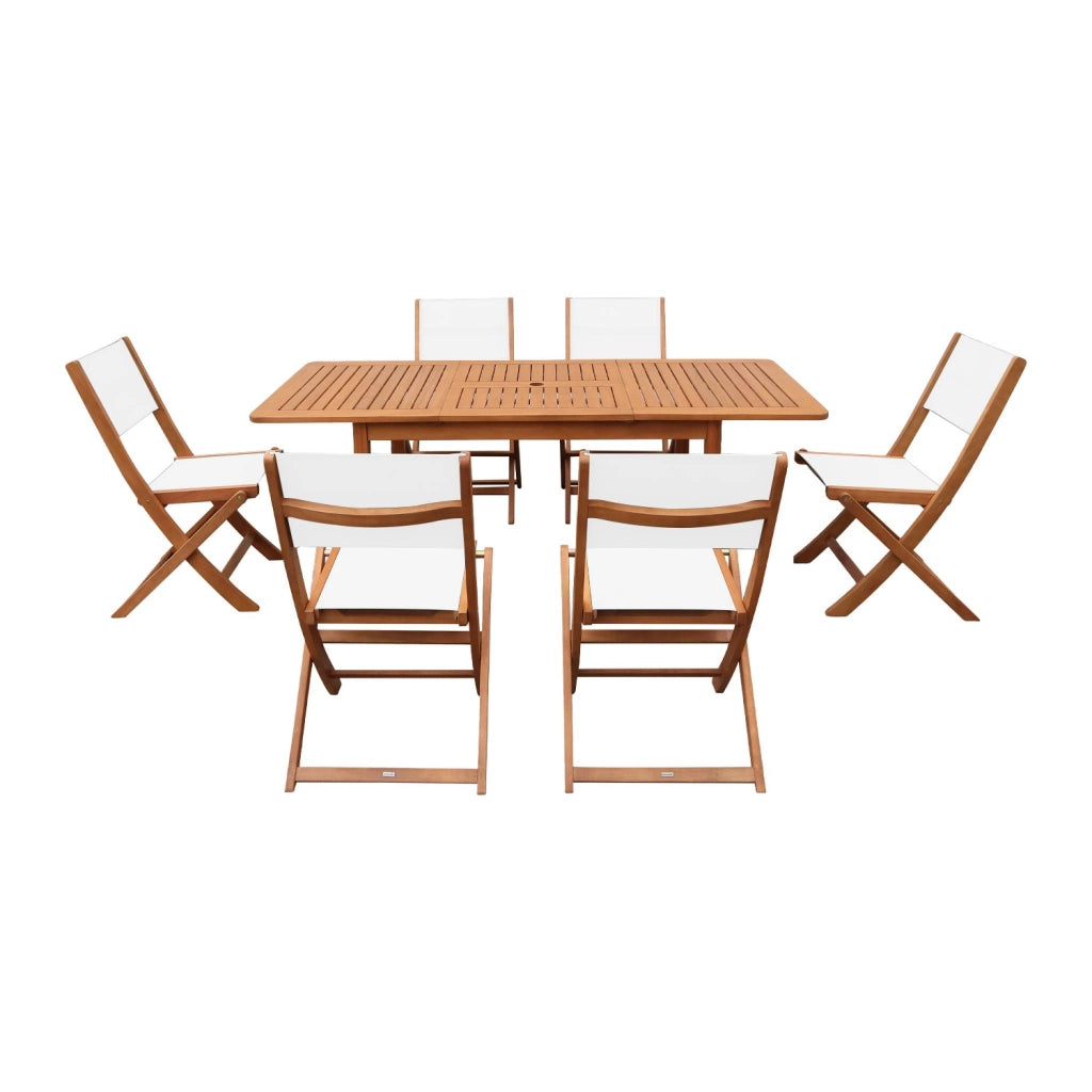 Set tavolo da giardino estensibile in legno di eucalipto con 6 sedie,
