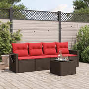 Set Divani da Giardino 5 pz con Cuscini Marrone in Polyrattan 3219893