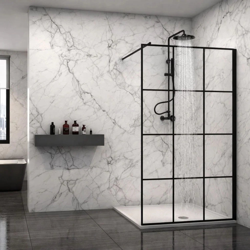 Parete doccia walk-in in cristallo temprato con profilo nero cristallo 8 mm *** misure 157-159xh200 cm, confezione 1