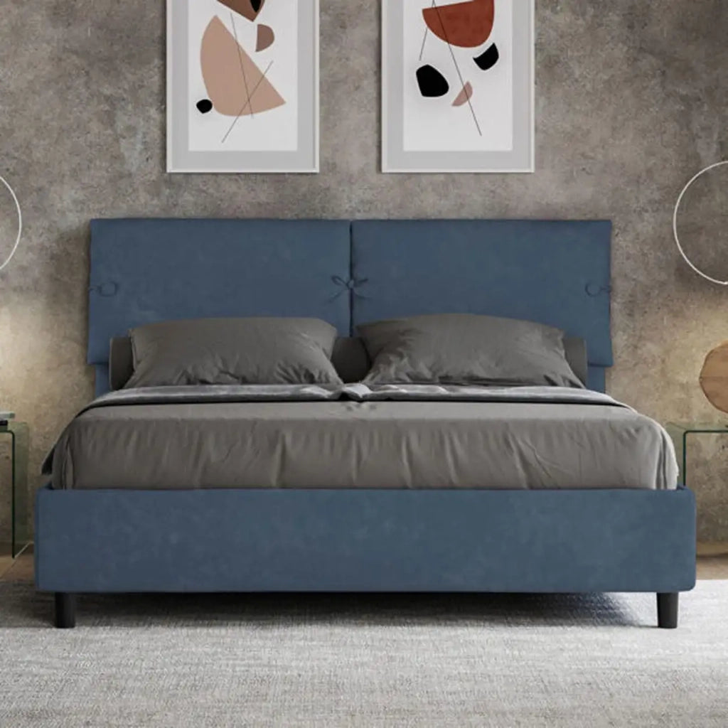 Letto matrimoniale senza rete imbottito 160x190 microfibra blu Sleeper