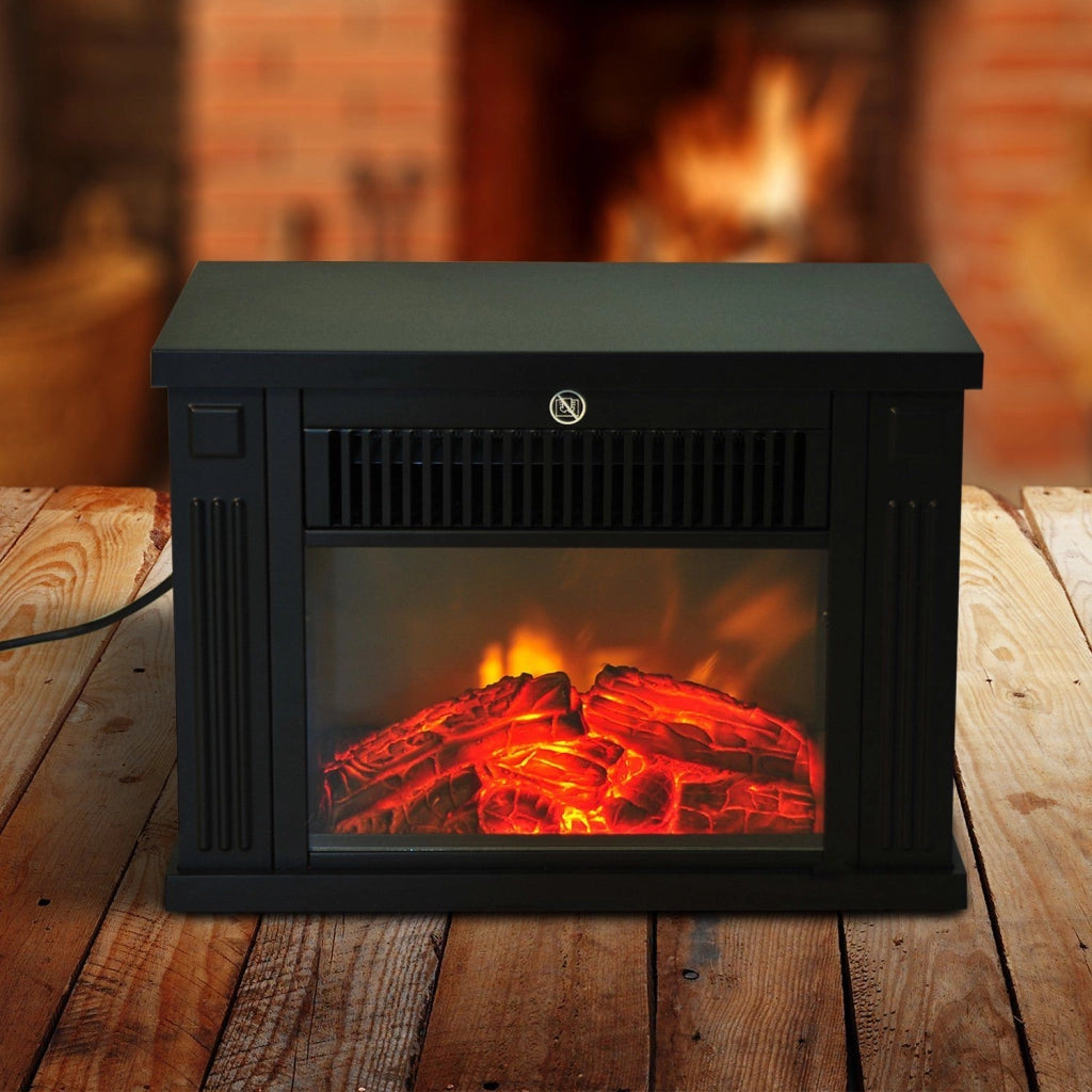EasyComfort Camino Elettrico da Tavolo con Effetto Fiamma, Caminetto con Potenza Regolabile 600/1200W, Copertura 10-15m², Nero