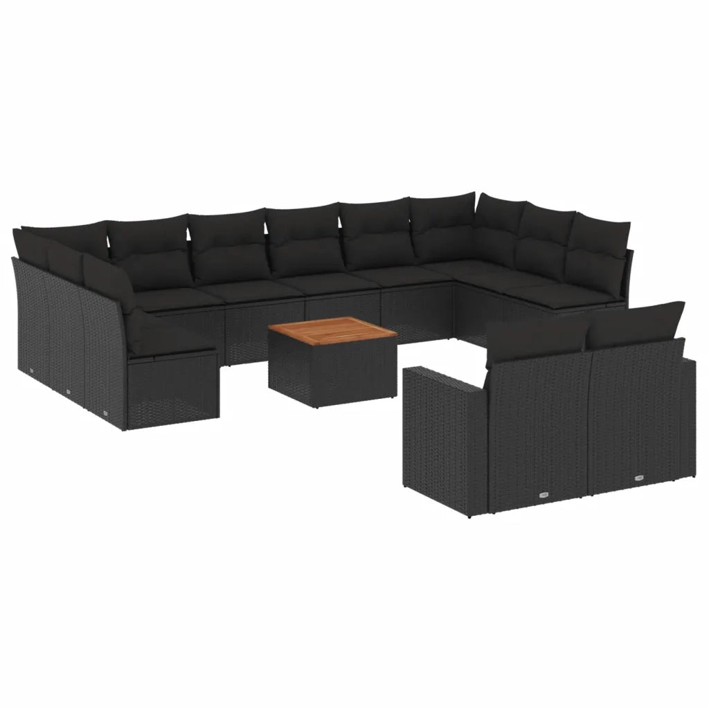 Set Divani da Giardino 13pz con Cuscini Nero in Polyrattan 3224354
