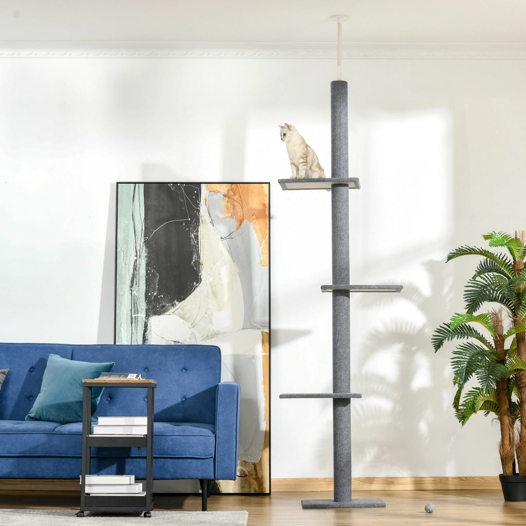 EasyComfort Albero Tiragraffi per Gatti a 4 Livelli con Altezza Regolabile, Grigio, 43x27x228-260cm