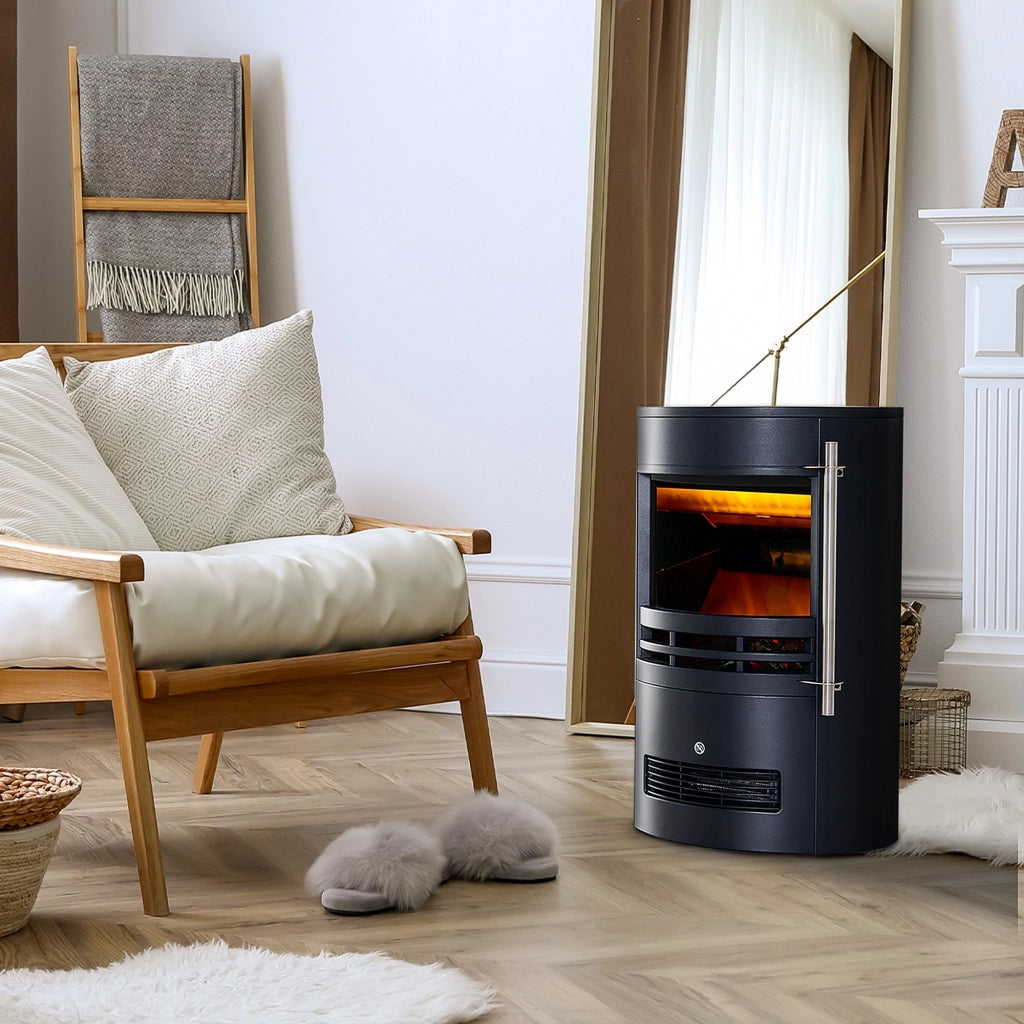 EasyComfort Camino Elettrico da Terra 900W/2000W con Effetto Fiamma, Caminetto Elettrico con Temperatura Regolabile e Protezione da Surriscaldamento, 41x41x64.5cm, Nero