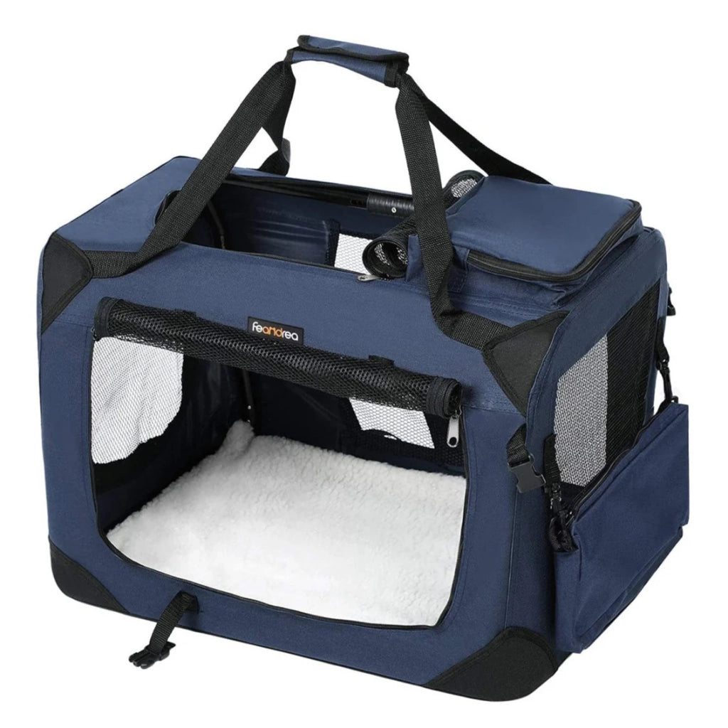 Borsa per il trasporto del cane trasportino pieghevole per cani blu 50 x 35 x 35 cm blu 12_0001246