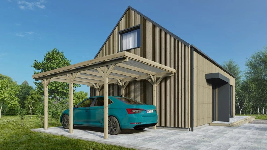 Tettoia posto auto coperto in legno 3.04x5.12 m - 15.57 m2 - copertura PVC   - CAR16PVCTR - ALTANKA