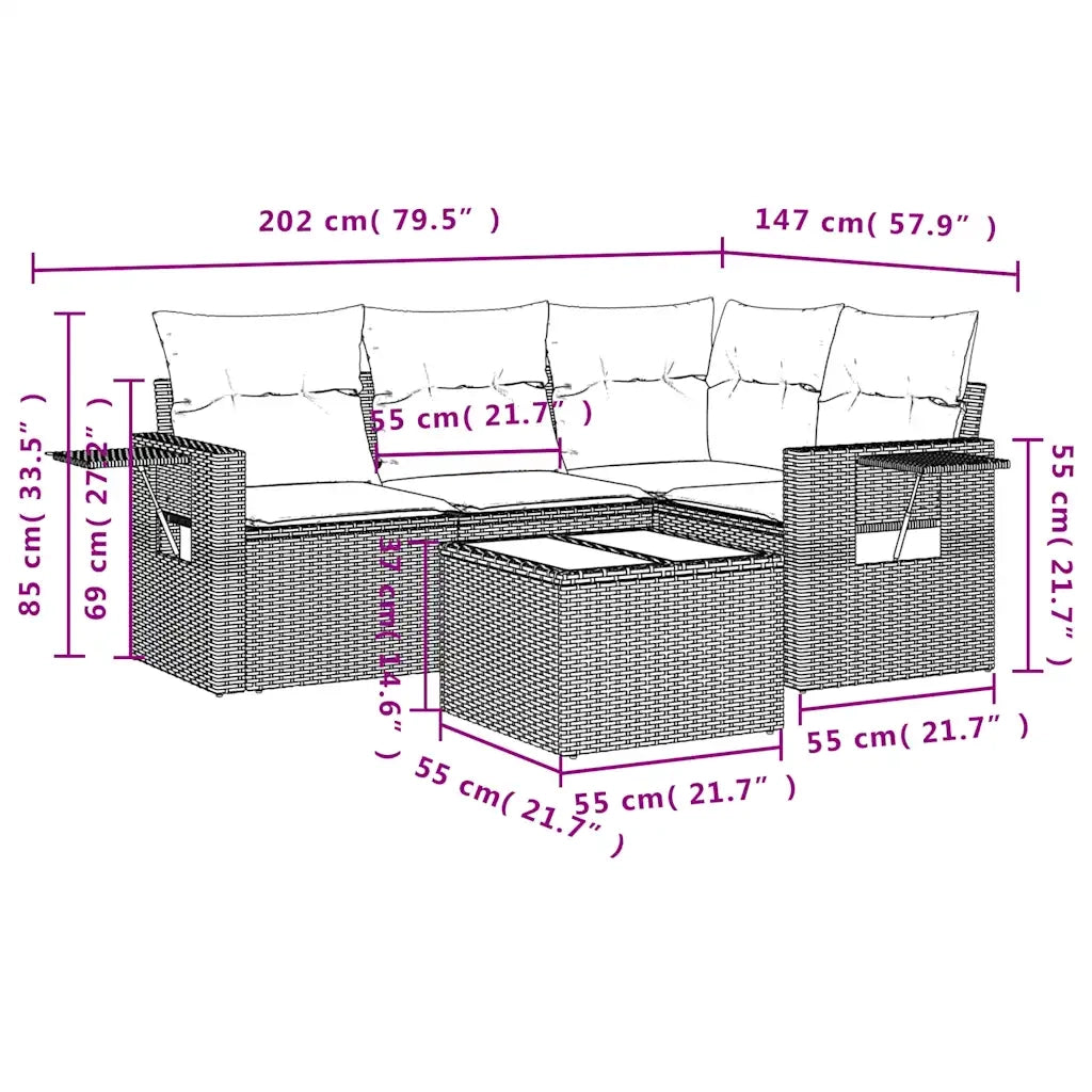 Set Divani da Giardino 5 pz con Cuscini Nero in Polyrattan 3220116