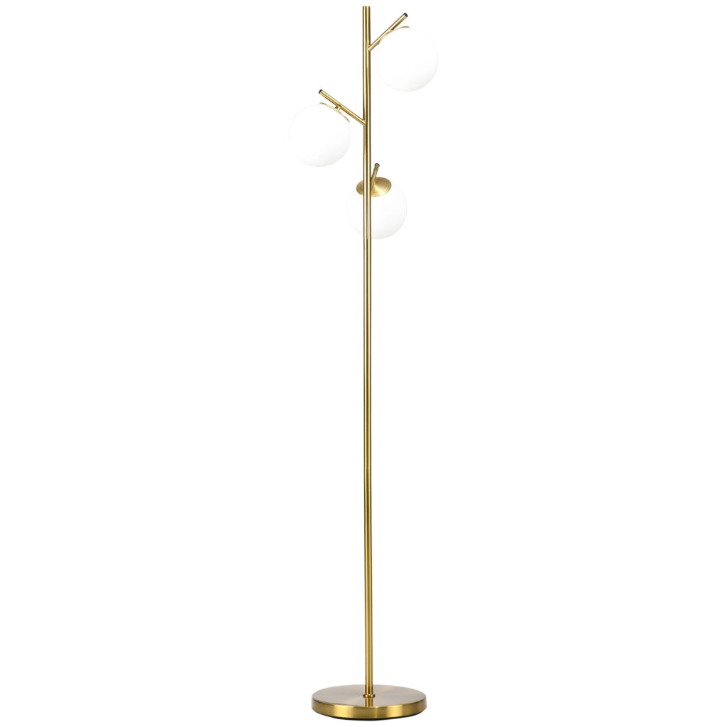 Lampada da terra da 40W con attacco E27 e 3 paralumi in vetro, per soggiorno, altezza 169 cm.