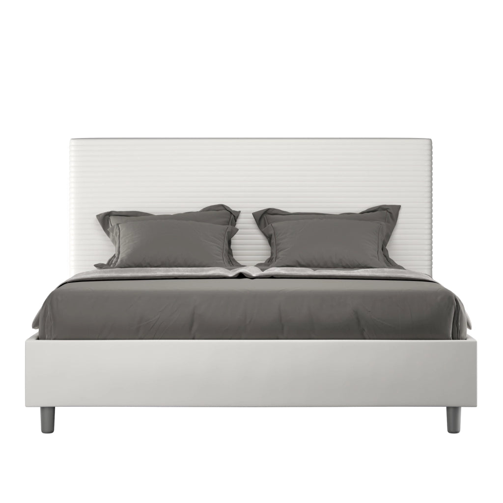 BS COM Letto matrimoniale senza rete imbottito 160x200 similpelle bianco