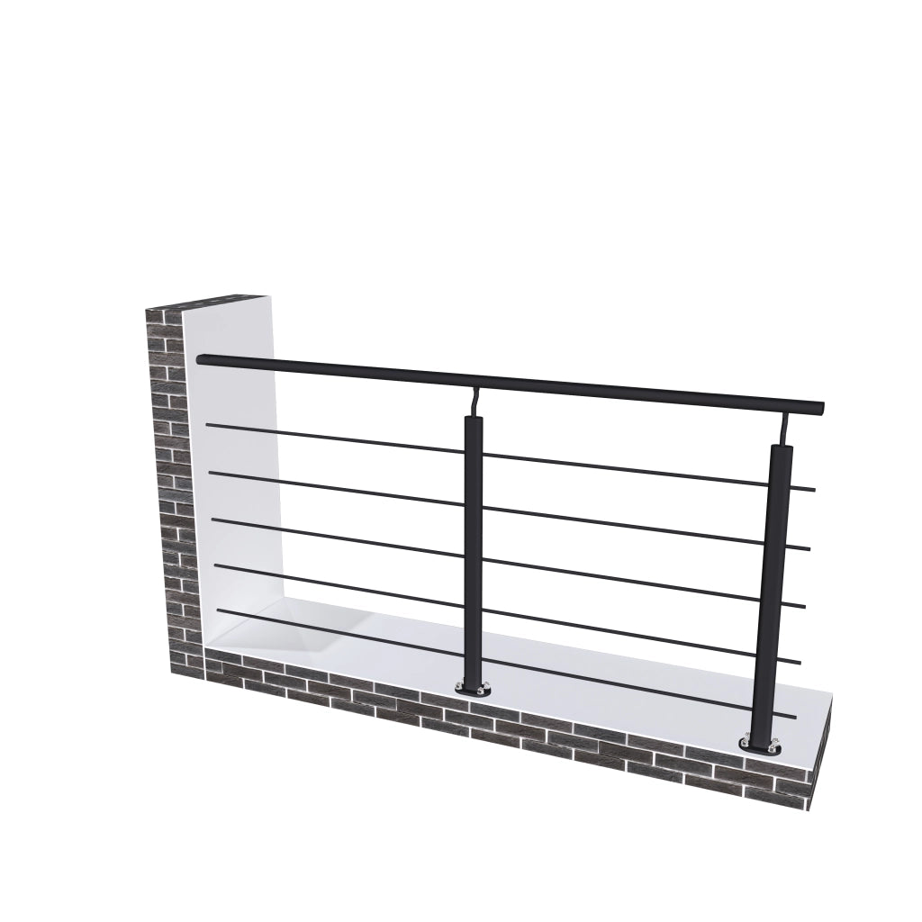 Ringhiera Parapetto in Alluminio Nero Opaco 200x100cm a Fissaggio a Pavimento, con supporto di collegamento a Parete