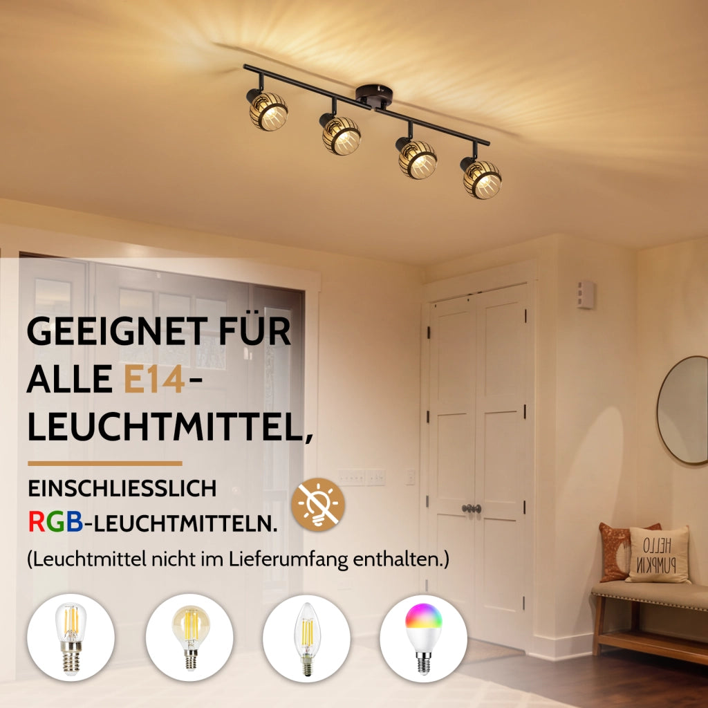 ZMH Faretto da soffitto 4 Luci Vintage Nero E14 per Soggiorno Corridoio senza lampadine