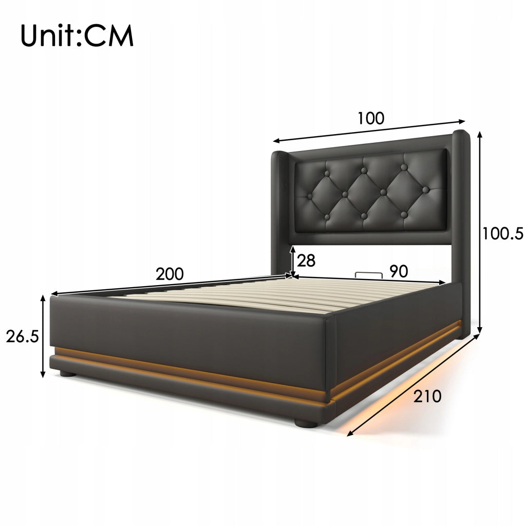 Letto singolo 90x200 - Xylo - Nero - LED RGB
