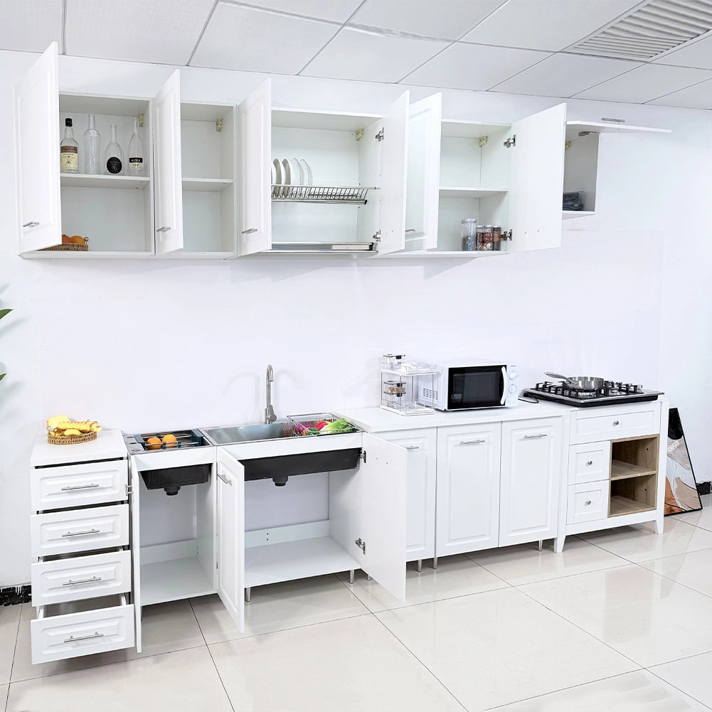 Mobile Sottolavello Cucina Componibile in Legno Boiserie Colore Bianco 3 Ante