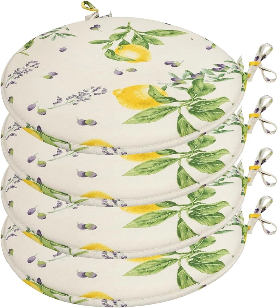 Set 4 Cuscini Sedia Rotondi Cotone Lavabili Morbidi Coprisedie Limoni Design Rustico